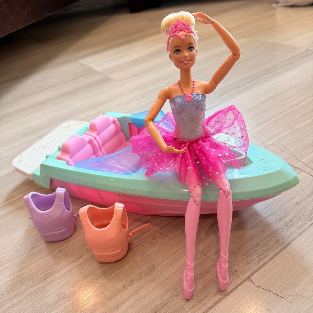 Barbie Dreamtopia Twinkle Lights Ballerina Doll TESTED Speedboat Life Vests Lot